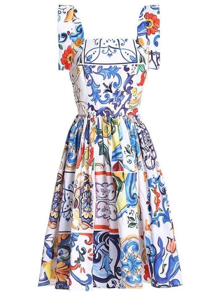 BOHEMIAN THE LABEL  BLUE VINTAGE PRINT / S Penny Corset Print Dress