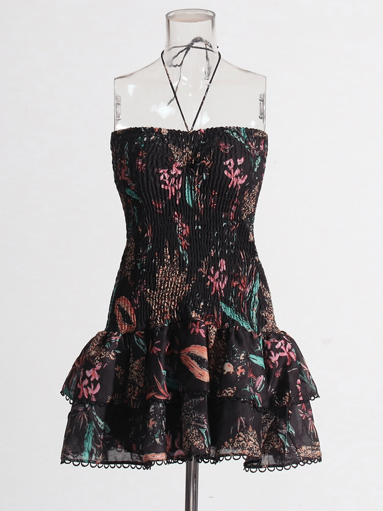 BOHEMIAN THE LABEL Cora Strapless Print Mini Dress - Black Floral