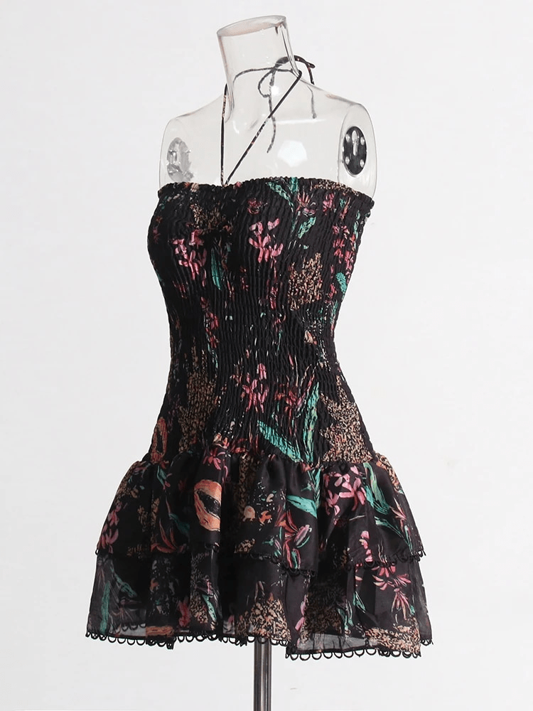 BOHEMIAN THE LABEL Cora Strapless Print Mini Dress - Black Floral