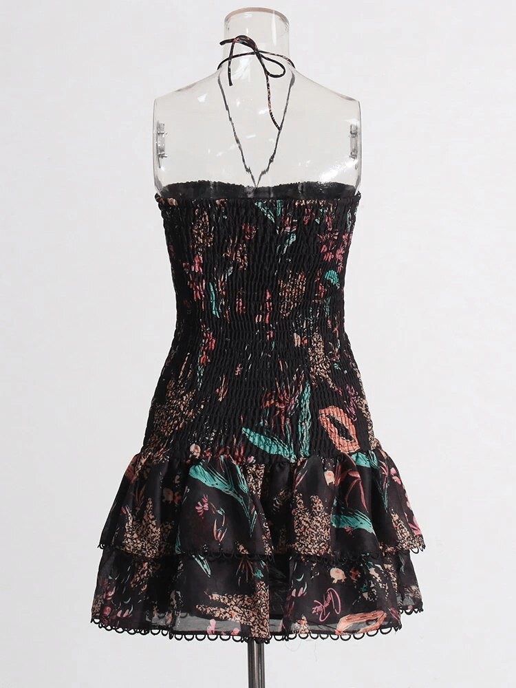 BOHEMIAN THE LABEL Cora Strapless Print Mini Dress - Black Floral