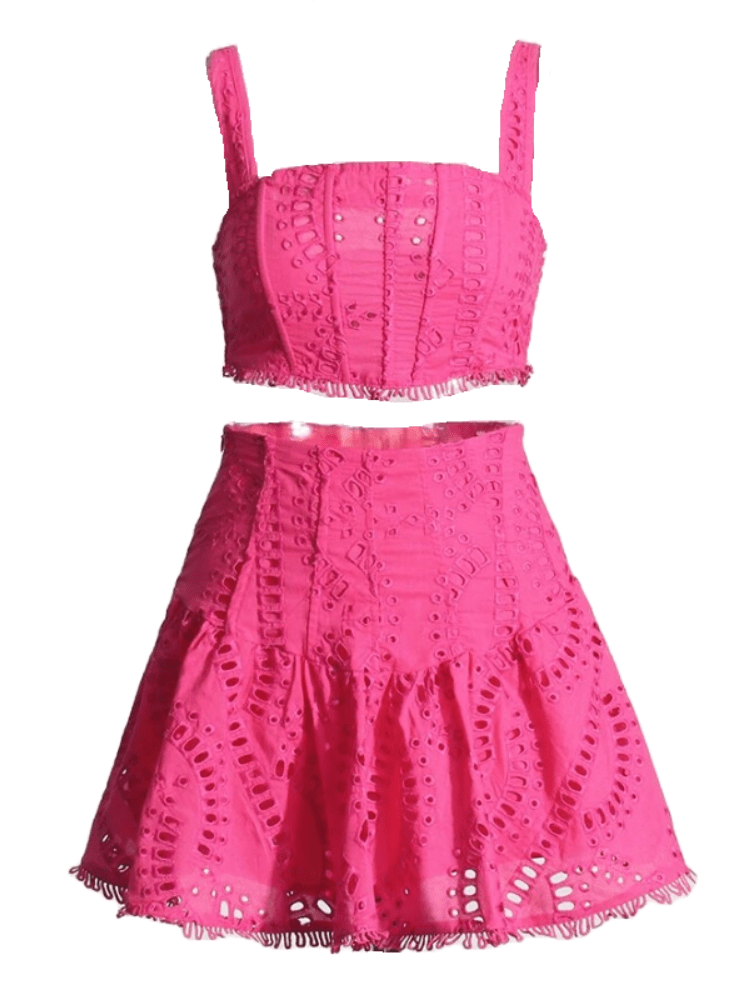 BOHEMIAN THE LABEL  HOT PINK / S Cora Crop Top and Skirt Set