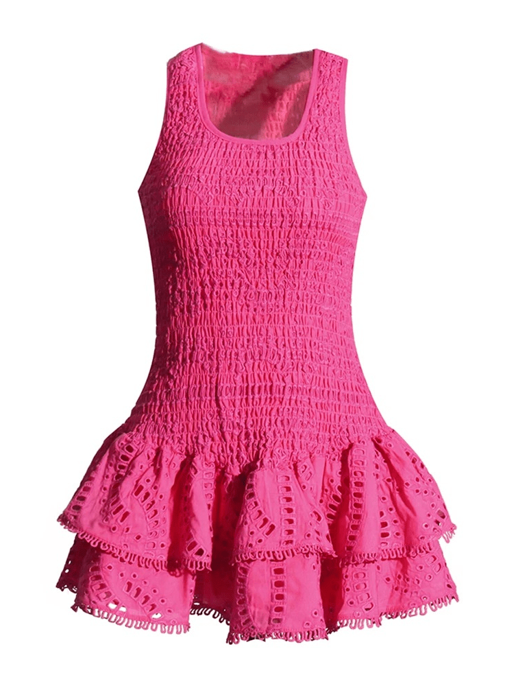 BOHEMIAN THE LABEL  HOT PINK / S Cora Round Neck Print Mini Dress