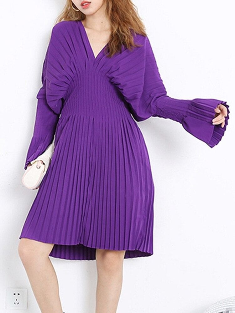 BOHEMIAN THE LABEL Hunter V Neck Long Sleeve Dress - Purple