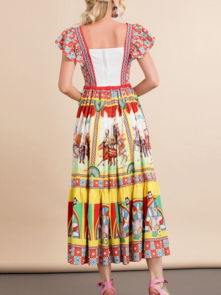 BOHEMIAN THE LABEL  Indi Corset Print Midi Dress