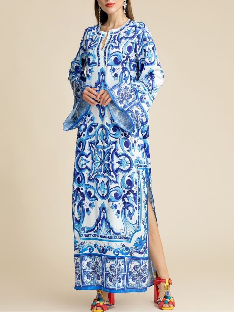 BOHEMIAN THE LABEL  Kim Lantern Long Sleeve Print Gown Dress