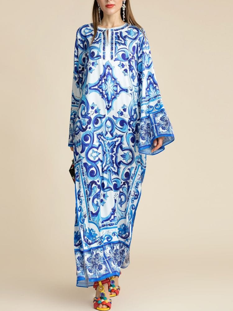 BOHEMIAN THE LABEL  Kim Lantern Long Sleeve Print Gown Dress