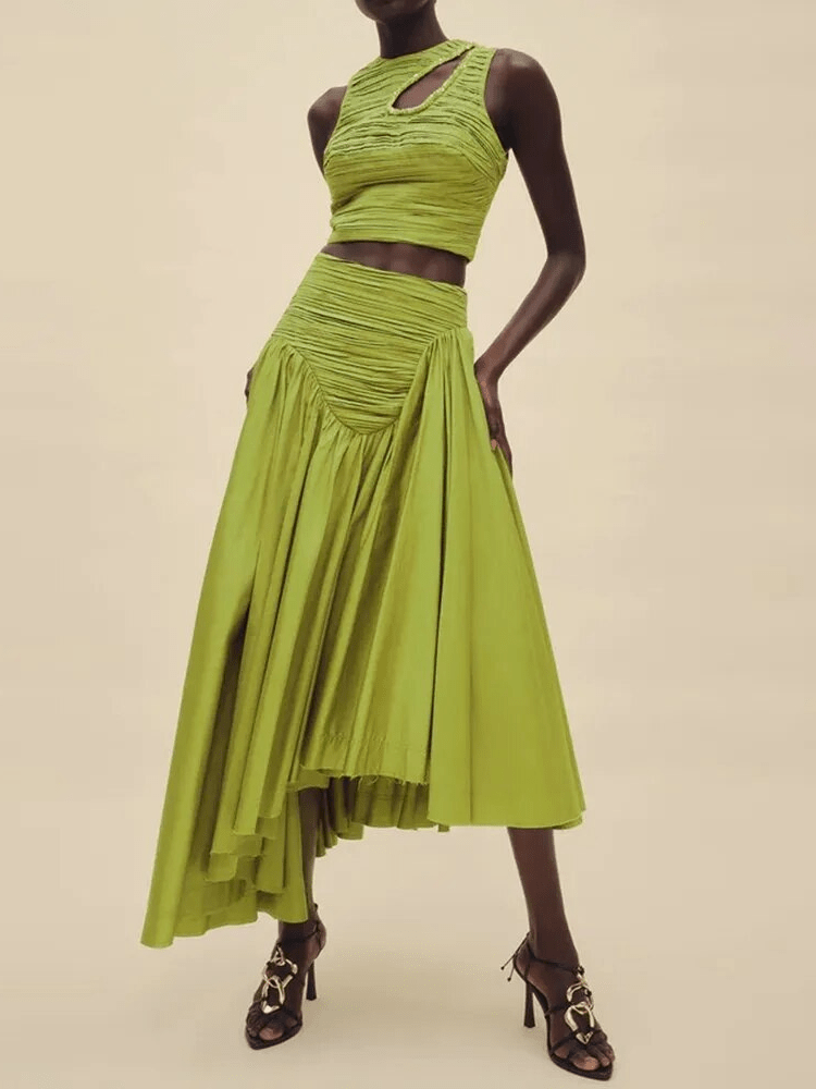 BOHEMIAN THE LABEL Lenni Crop Top and Skirt Set - Green Olive