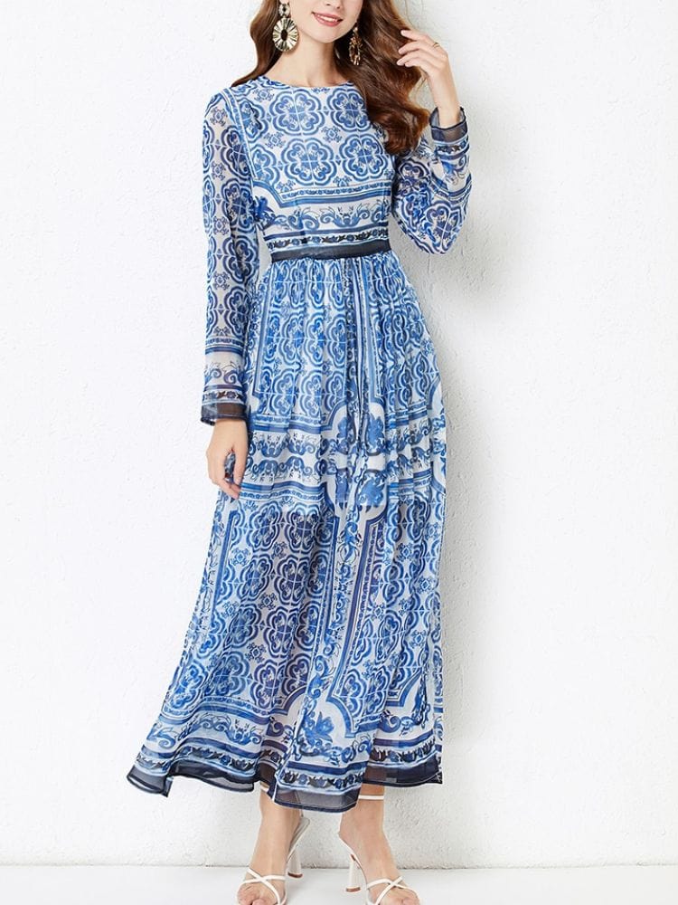 BOHEMIAN THE LABEL  Lucy Long Sleeve Print Midi Dress