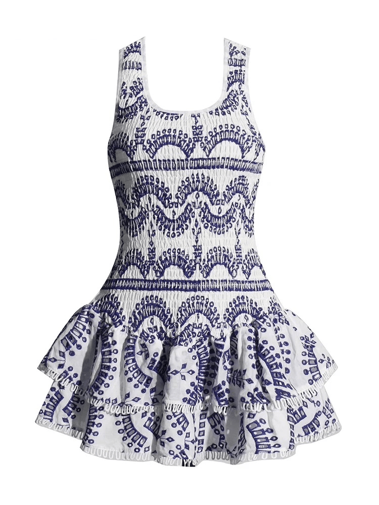 BOHEMIAN THE LABEL NAVY BLUE PRINT / S Cora Round Neck Print Mini Dress