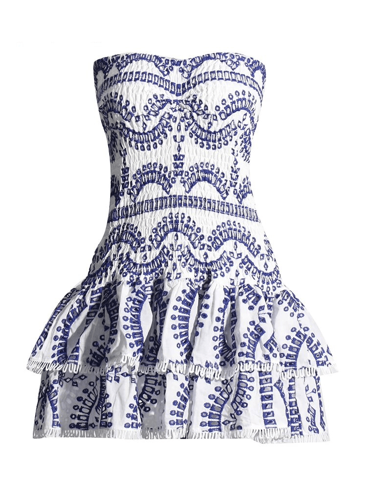 BOHEMIAN THE LABEL NAVY BLUE PRINT / S Cora Strapless Print Mini Dress - Red Wine