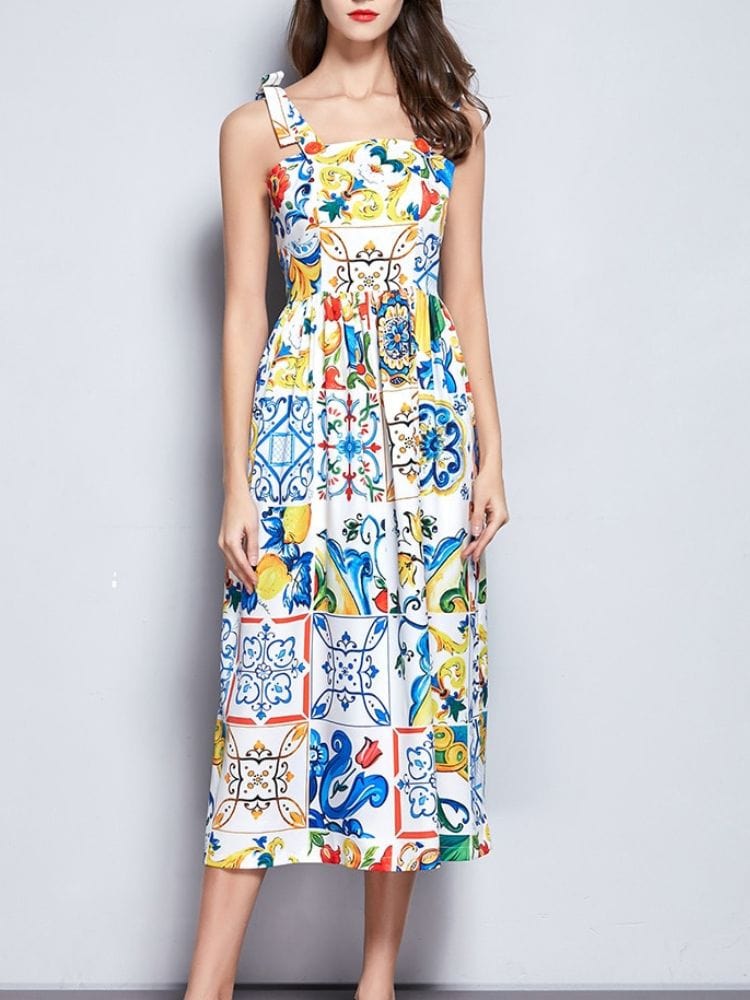 BOHEMIAN THE LABEL Penny Corset Print Midi Dress