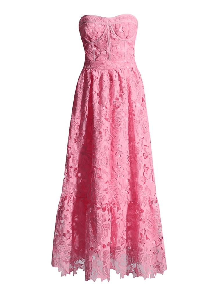 BOHEMIAN THE LABEL  PINK PRINT / S Selene Strapless Midi Lace Dress