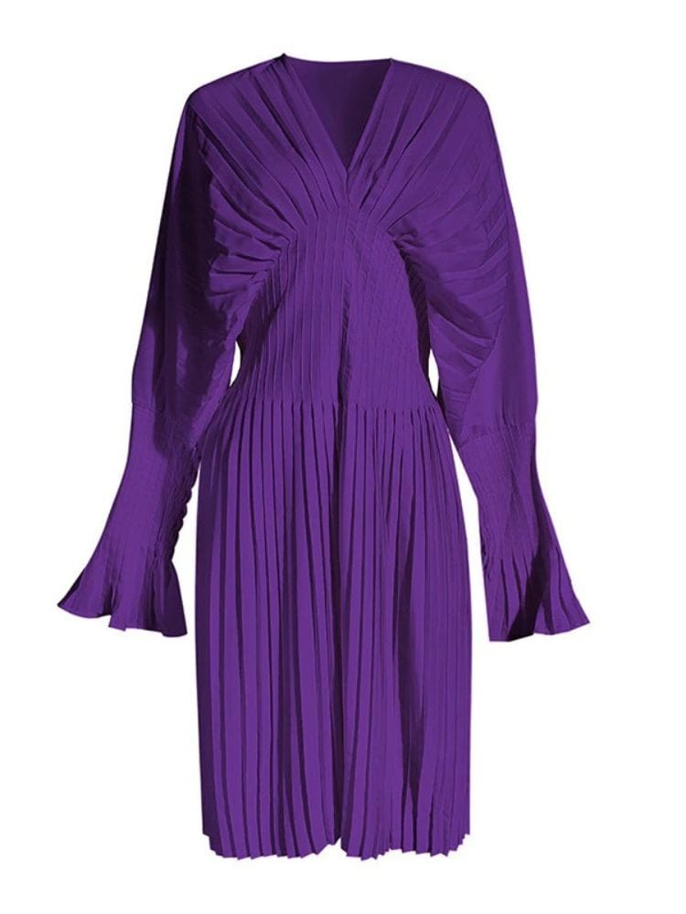 BOHEMIAN THE LABEL PLUM PURPLE / S Hunter V Neck Long Sleeve Dress