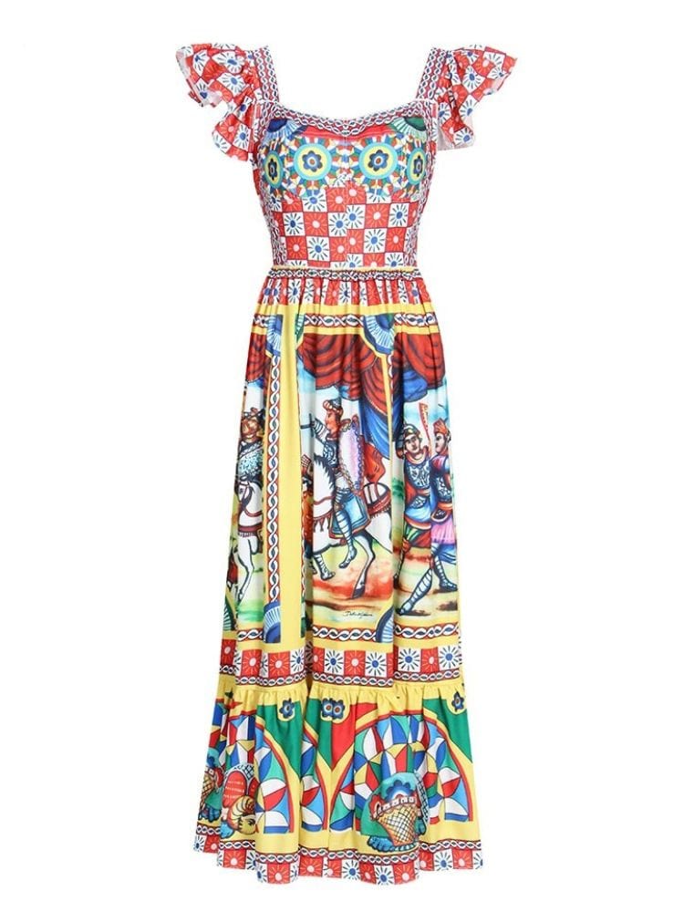 BOHEMIAN THE LABEL  RED PRINT / S Indi Corset Print Midi Dress