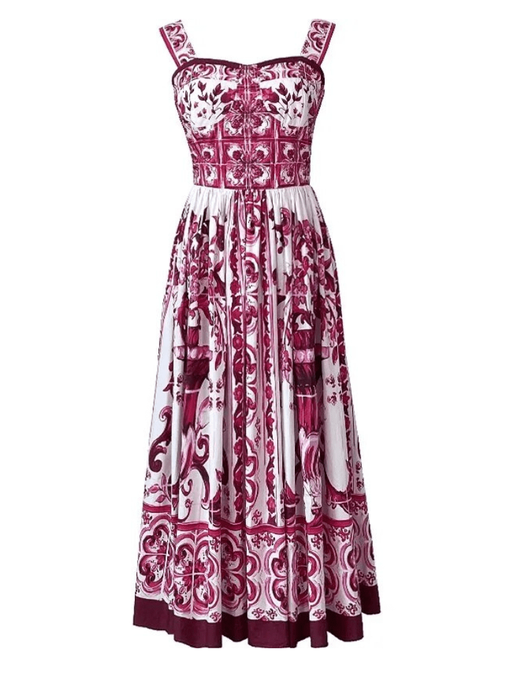 BOHEMIAN THE LABEL  RED PRINT / S Kim Corset Print Midi Dress