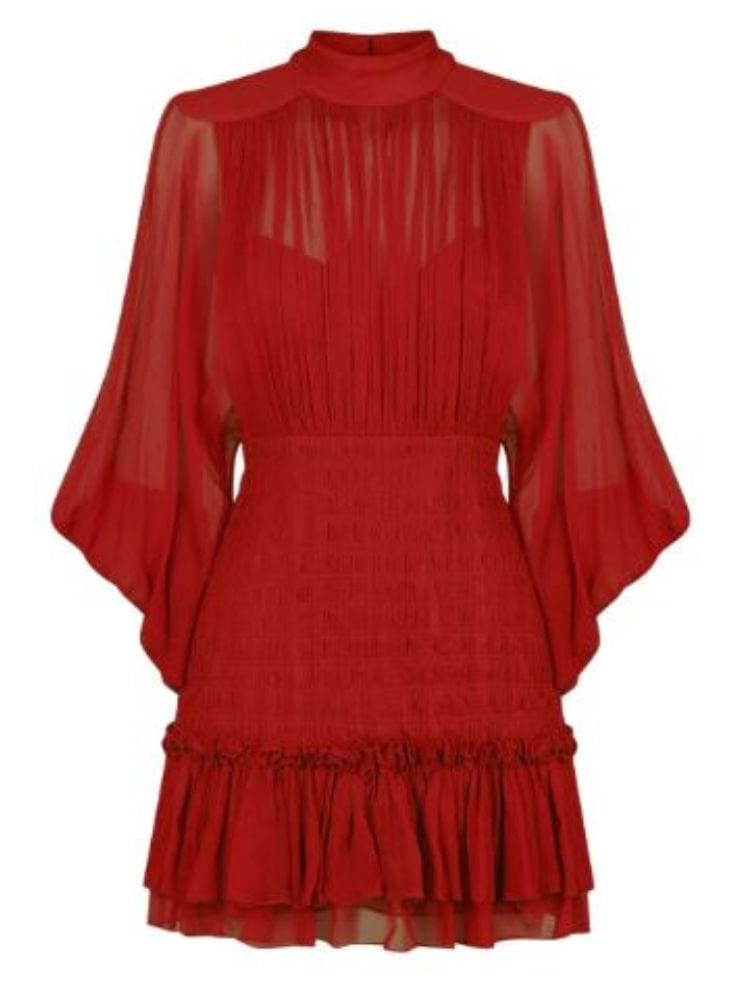 BOHEMIAN THE LABEL  RED PRINT / S Nicola Long Sleeve Mini Dress