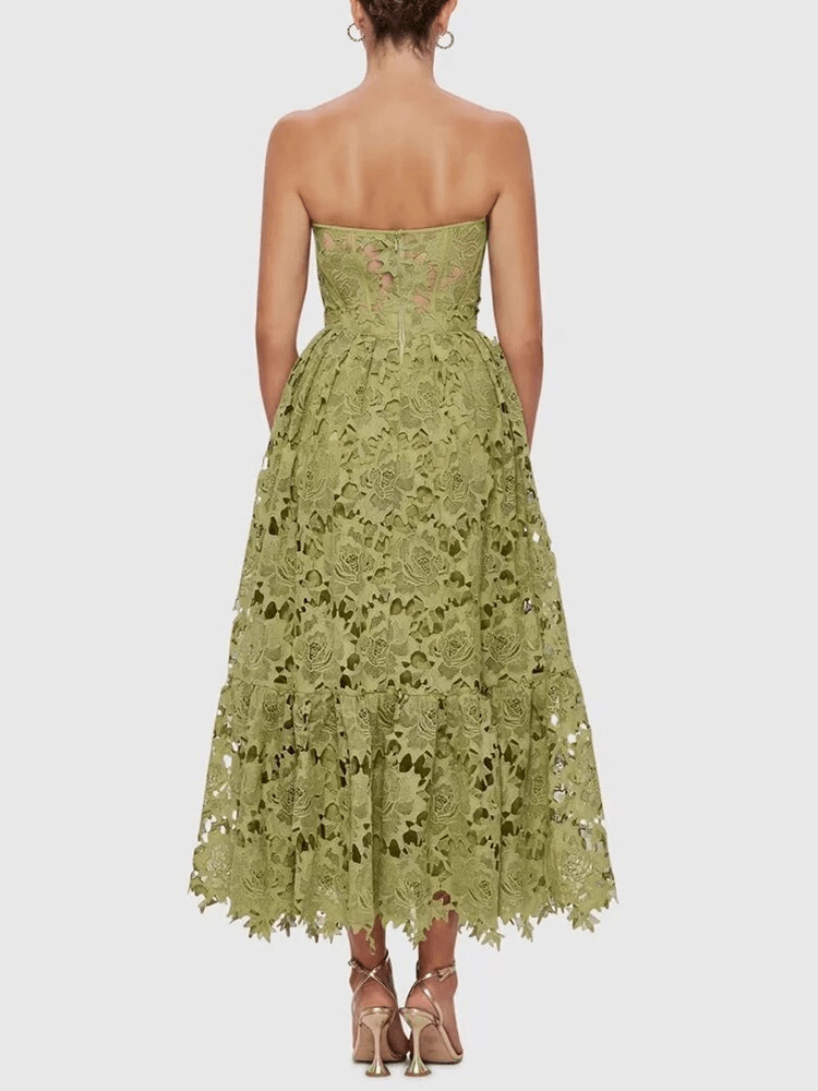 BOHEMIAN THE LABEL  Selene Strapless Midi Lace Dress