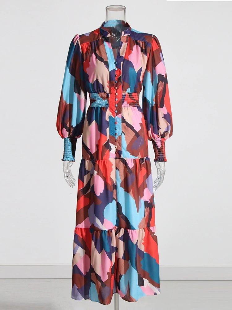 BOHEMIAN THE LABEL  Ane Long Sleeve Print Gown Maxi Dress