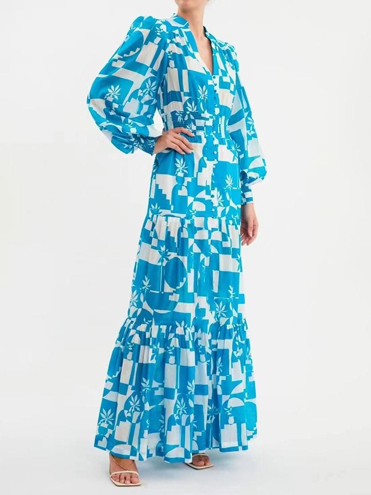 BOHEMIAN THE LABEL Ane Long Sleeve Print Gown Maxi Dress