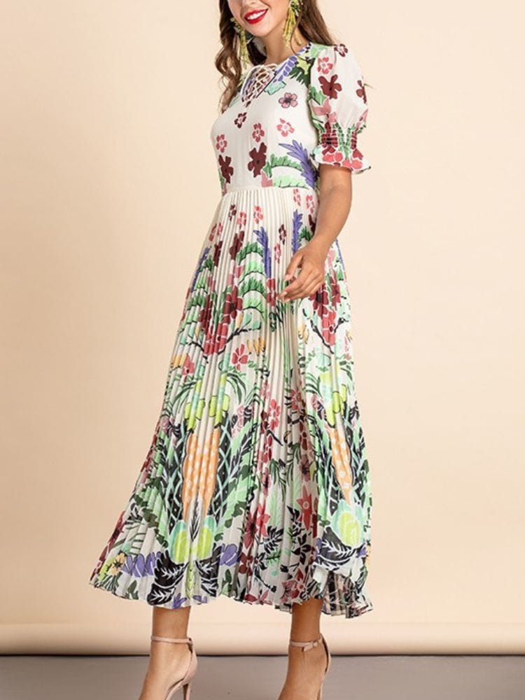 BOHEMIAN THE LABEL  Bay Short Sleeve Floral Midi Dress