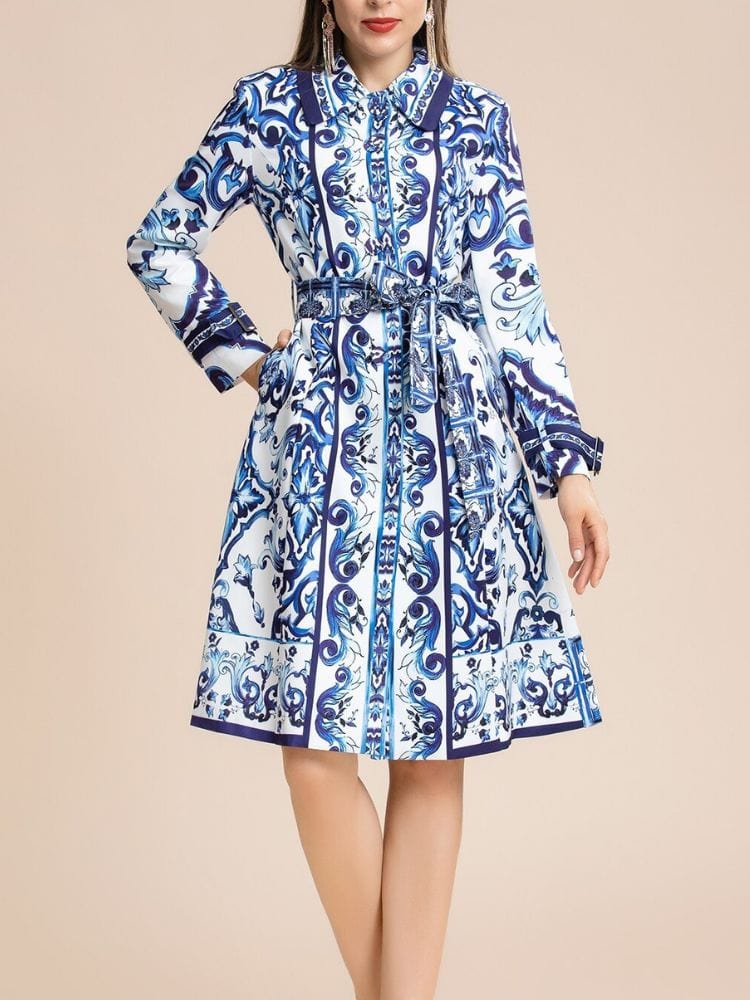 BOHEMIAN THE LABEL  BLUE PRINT / S Chloe Long Sleeve Shirt Print Dress