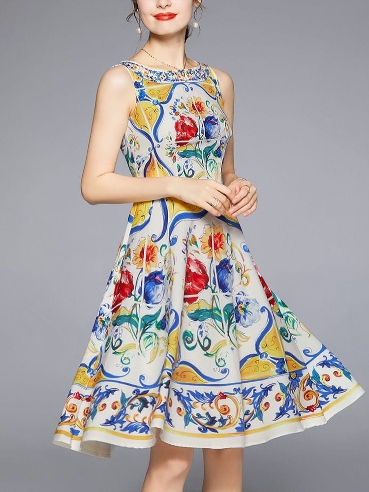 BOHEMIAN THE LABEL  BLUE PRINT / S Penny Sleeveless Print Dress