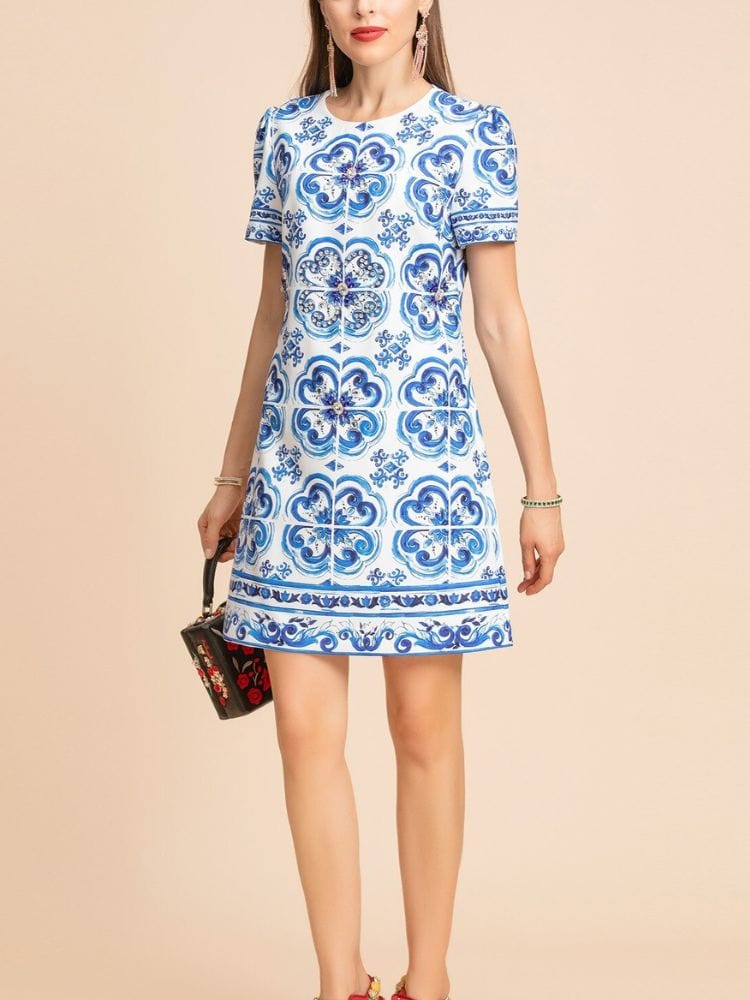 BOHEMIAN THE LABEL  Chloe Short Sleeve Print Mini Dress