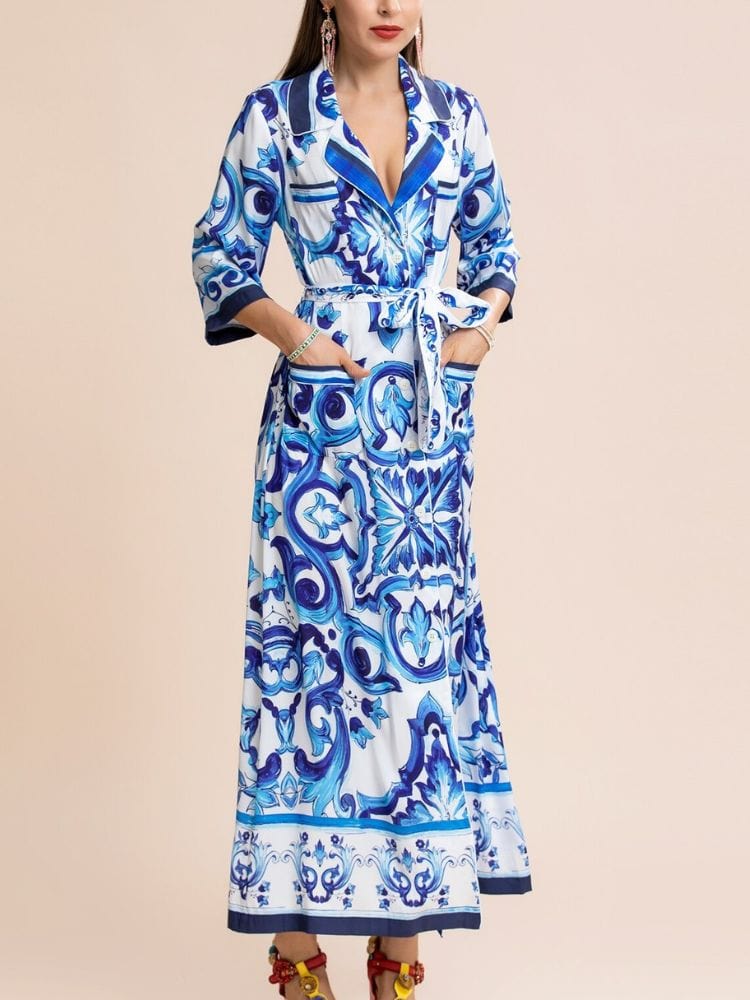 BOHEMIAN THE LABEL  Chloe Short Sleeve Shirt Print Midi Dress