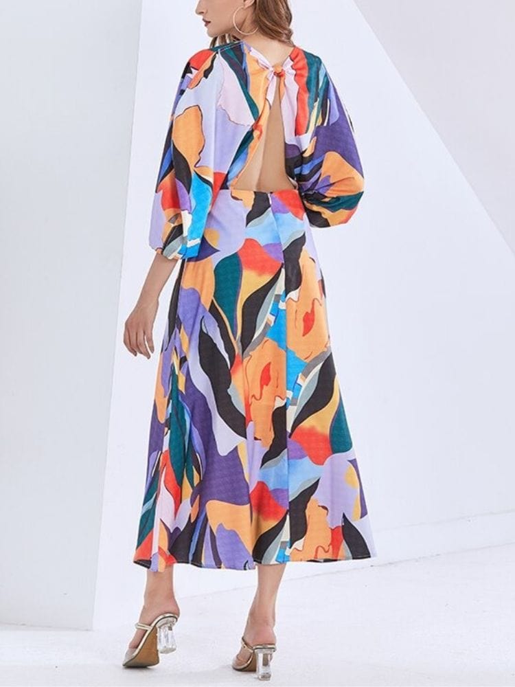 BOHEMIAN THE LABEL  Harmony V Neck Long Sleeve Midi Dress