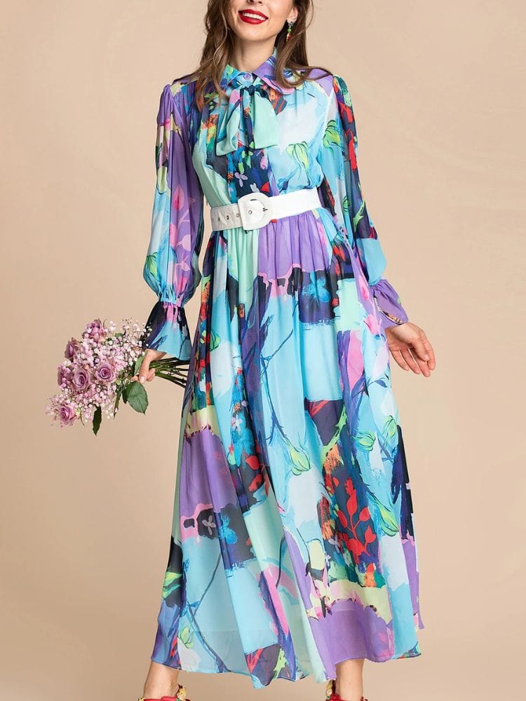 BOHEMIAN THE LABEL  Isla Bow Tie Long Sleeve Gown Dress