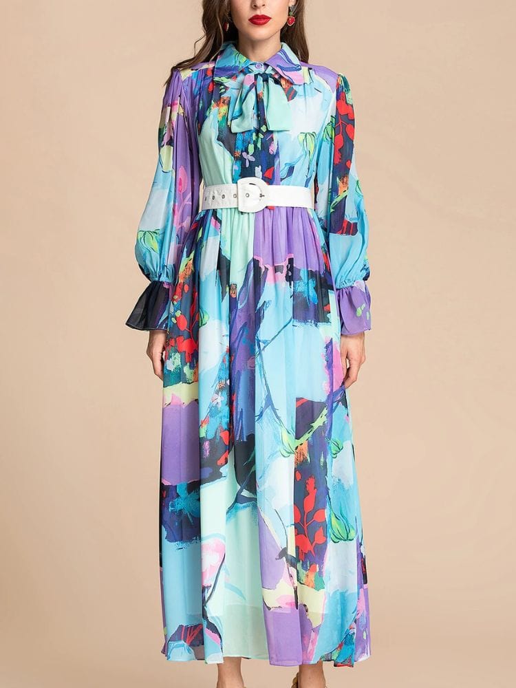 BOHEMIAN THE LABEL  Isla Bow Tie Long Sleeve Gown Dress