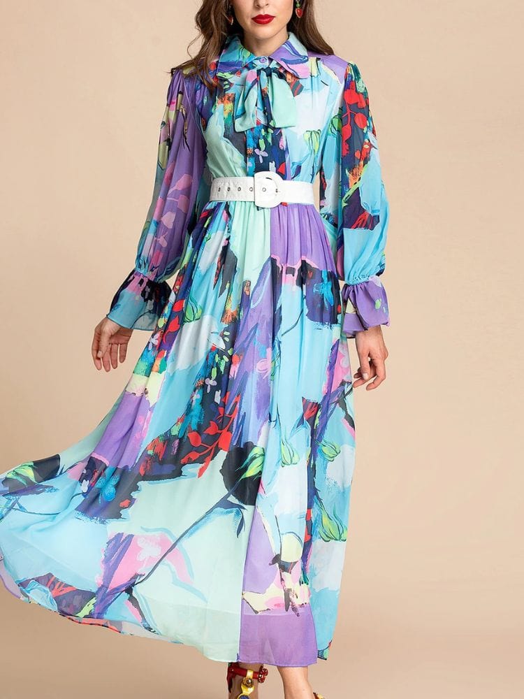 BOHEMIAN THE LABEL  Isla Bow Tie Long Sleeve Gown Dress