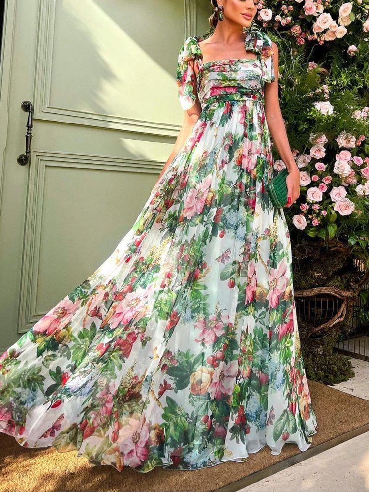 Joi Floral Gown Dress Green Floral