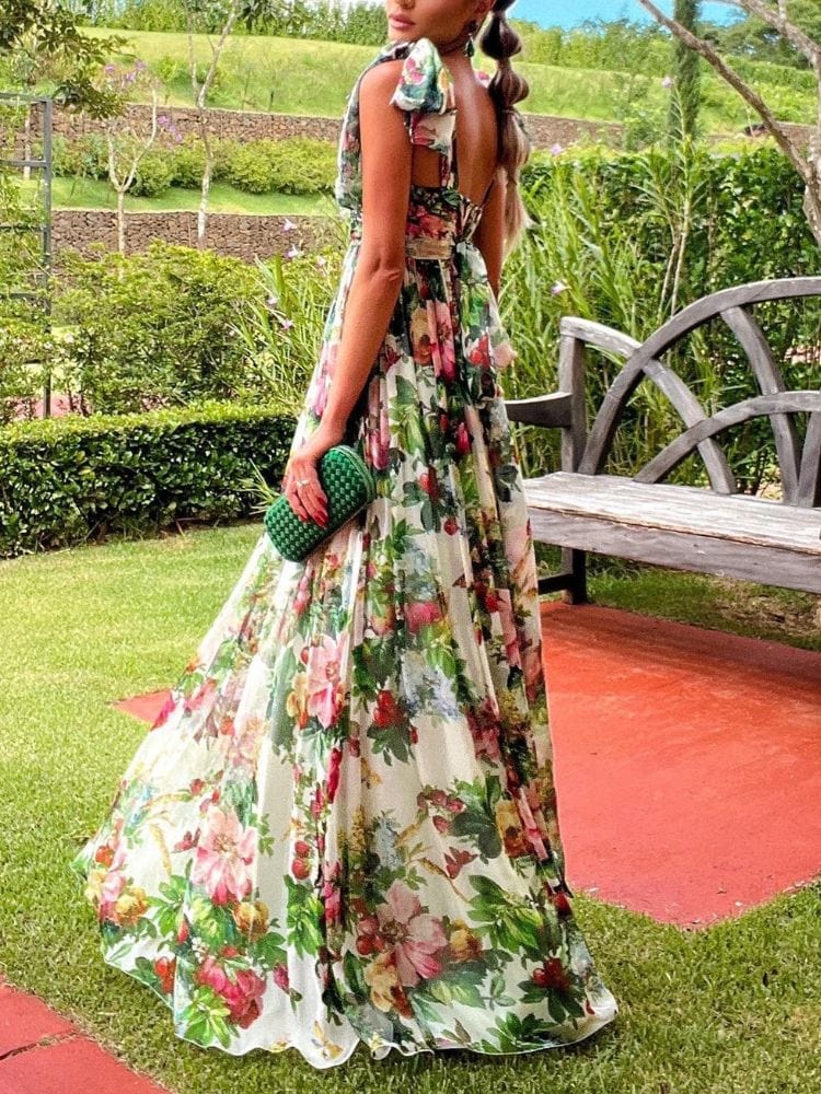 Joi Floral Gown Dress Green Floral