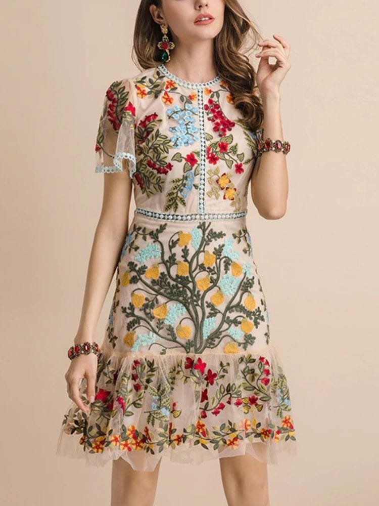 BOHEMIAN THE LABEL  Kate Short Sleeve Floral Lace Mini Dress