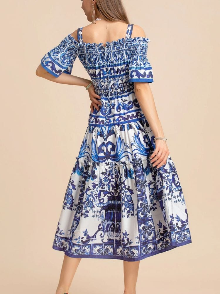 BOHEMIAN THE LABEL  Kim Off Shoulder Print Midi Dress