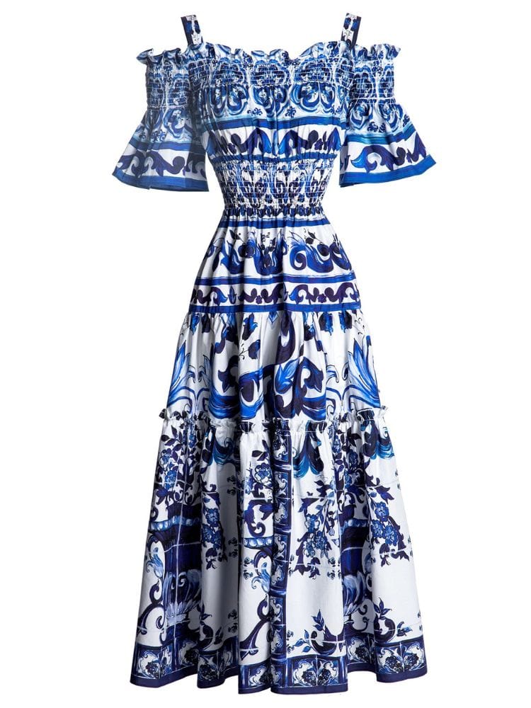 BOHEMIAN THE LABEL  Kim Off Shoulder Print Midi Dress