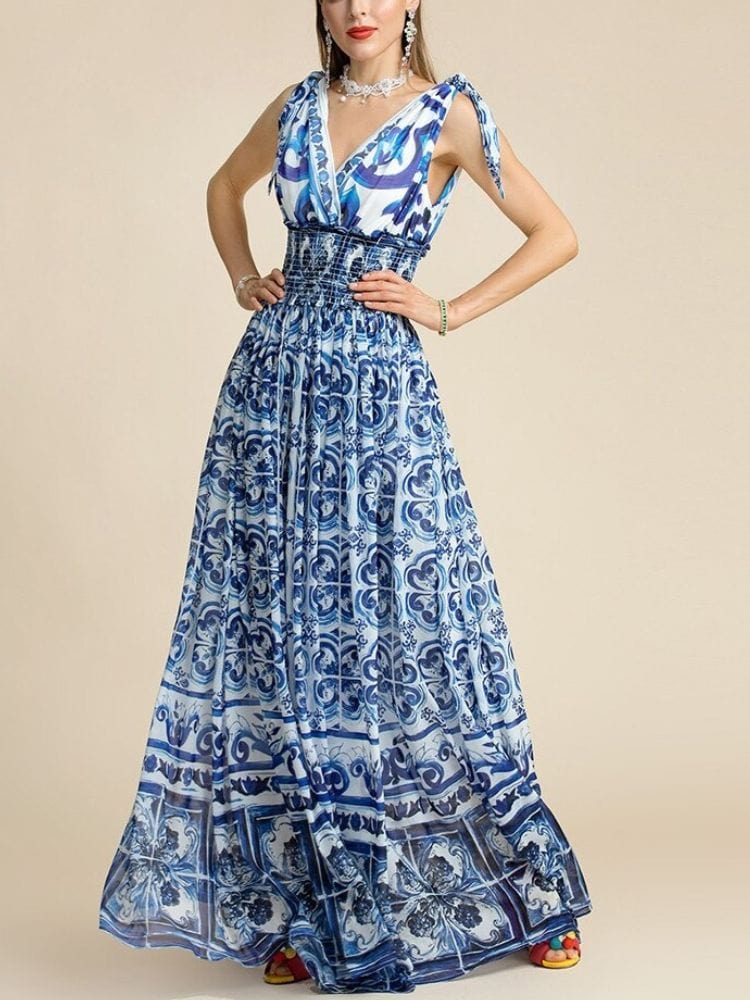 BOHEMIAN THE LABEL  Kim V Neck Print Gown Dress