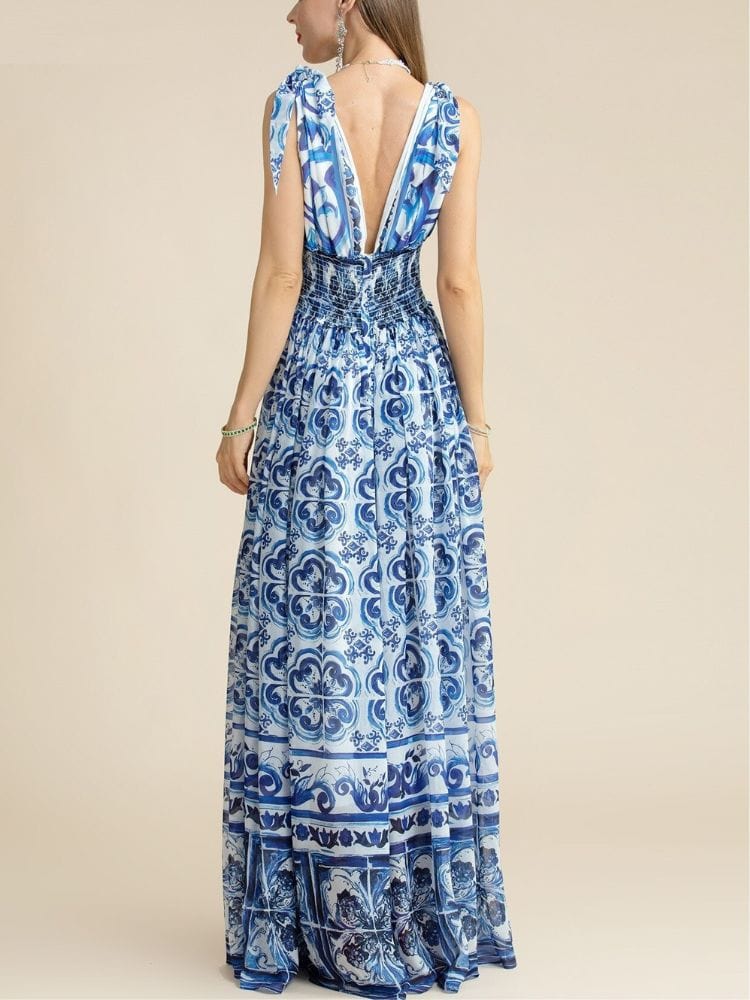 BOHEMIAN THE LABEL  Kim V Neck Print Gown Dress