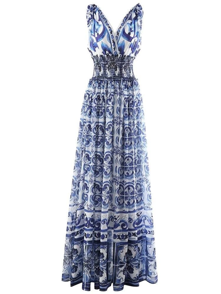 BOHEMIAN THE LABEL  Kim V Neck Print Gown Dress