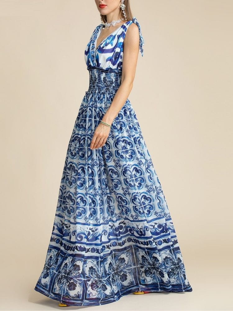 BOHEMIAN THE LABEL  Kim V Neck Print Gown Dress