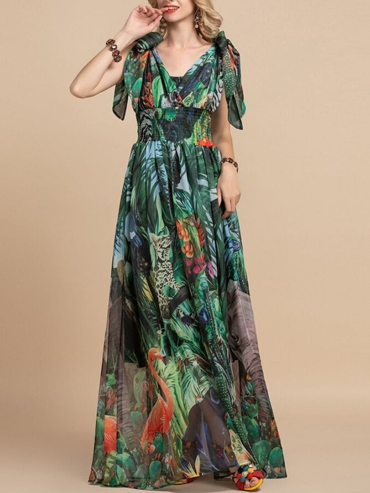 BOHEMIAN THE LABEL  Lyn V Neck Floral Gown Dress