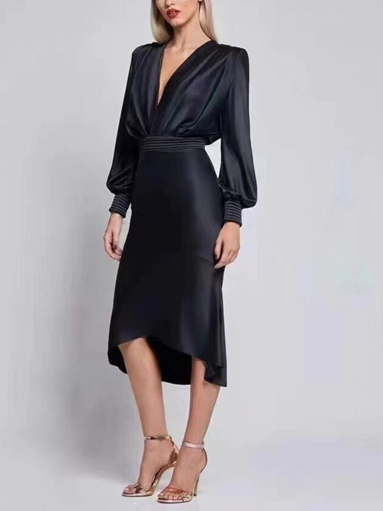 BOHEMIAN THE LABEL  Mira V Neck Long Sleeve Midi Dress