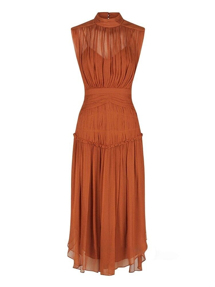 BOHEMIAN THE LABEL TAN BROWN / S Lola Bow Tie Sleeveless Midi Dress