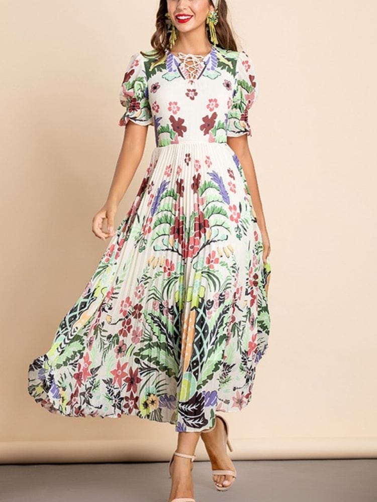 BOHEMIAN THE LABEL  WHITE FLORAL / S Bay Short Sleeve Floral Midi Dress